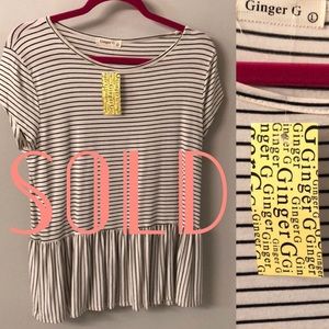 Black and white striped peplum top